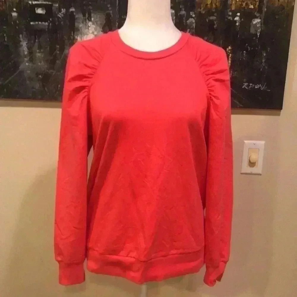 Michael Kors Red Geranium Puff-Shoulder Sweater